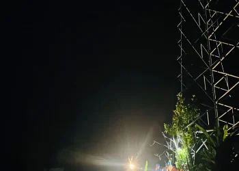 Petugas sedang memperbaiki jaringan listrik di salah satu lokasi gangguan suplai. ANTARA